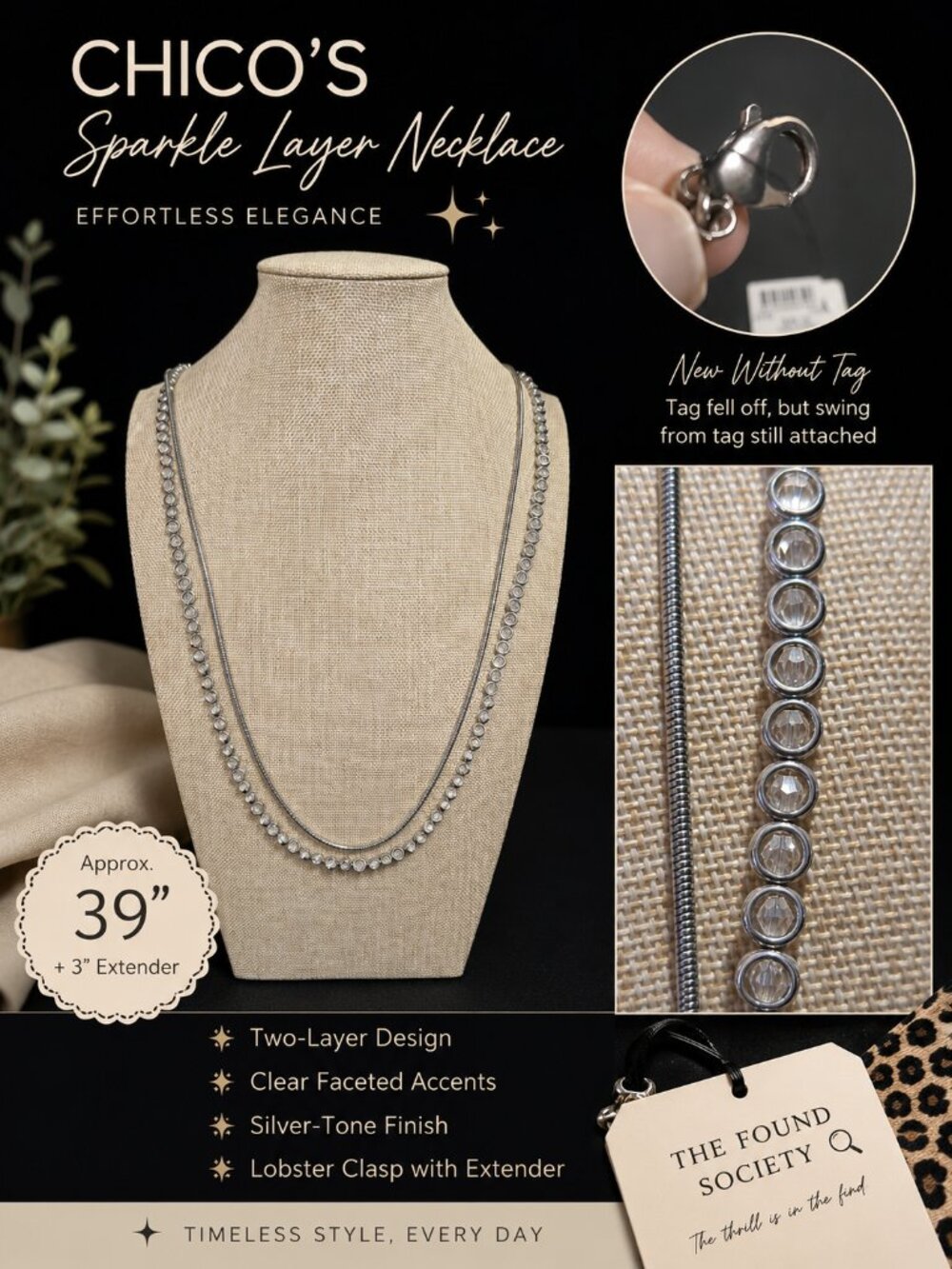 Chico's Silver Tone Double Layer Crystal Station Necklace – Original Retail Tag